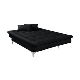 Sofá Cama Versátil 3 Lugares Império Reclinável Pés de Alumínio Espuma D33 Corano Preto 311 - 6