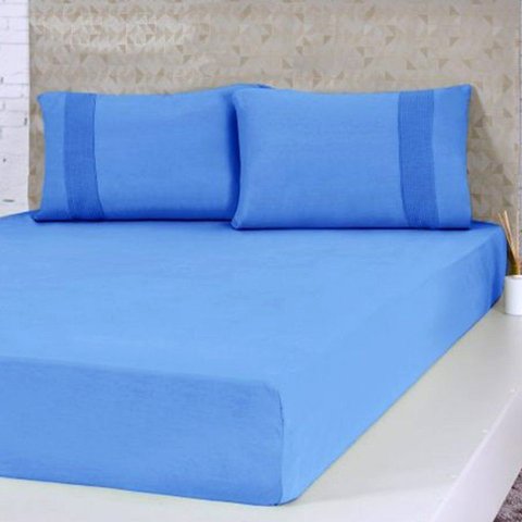 Lençol Queen Bella Cama Malha 100% Algodão 158x198x35cm 125g/m² Azul