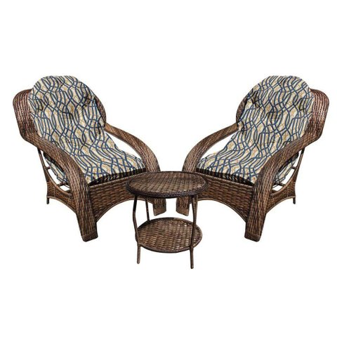 Conjunto de Poltronas Fibra Sintética Espreguiçadeira - 2 Poltronas + Mesa de Centro - Tecido Corda 