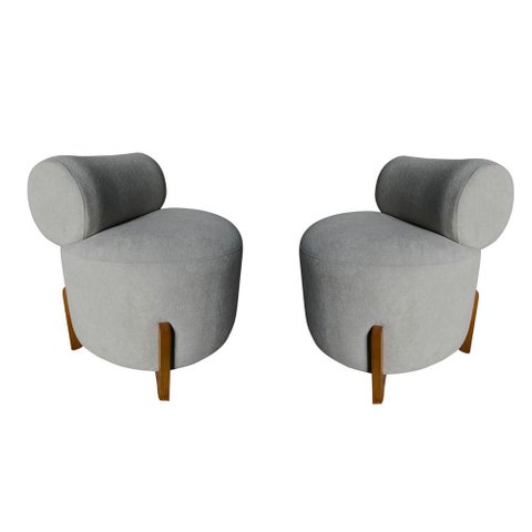 Kit 2 Poltronas Decorativa Mônaco Bouclé Cinza Claro