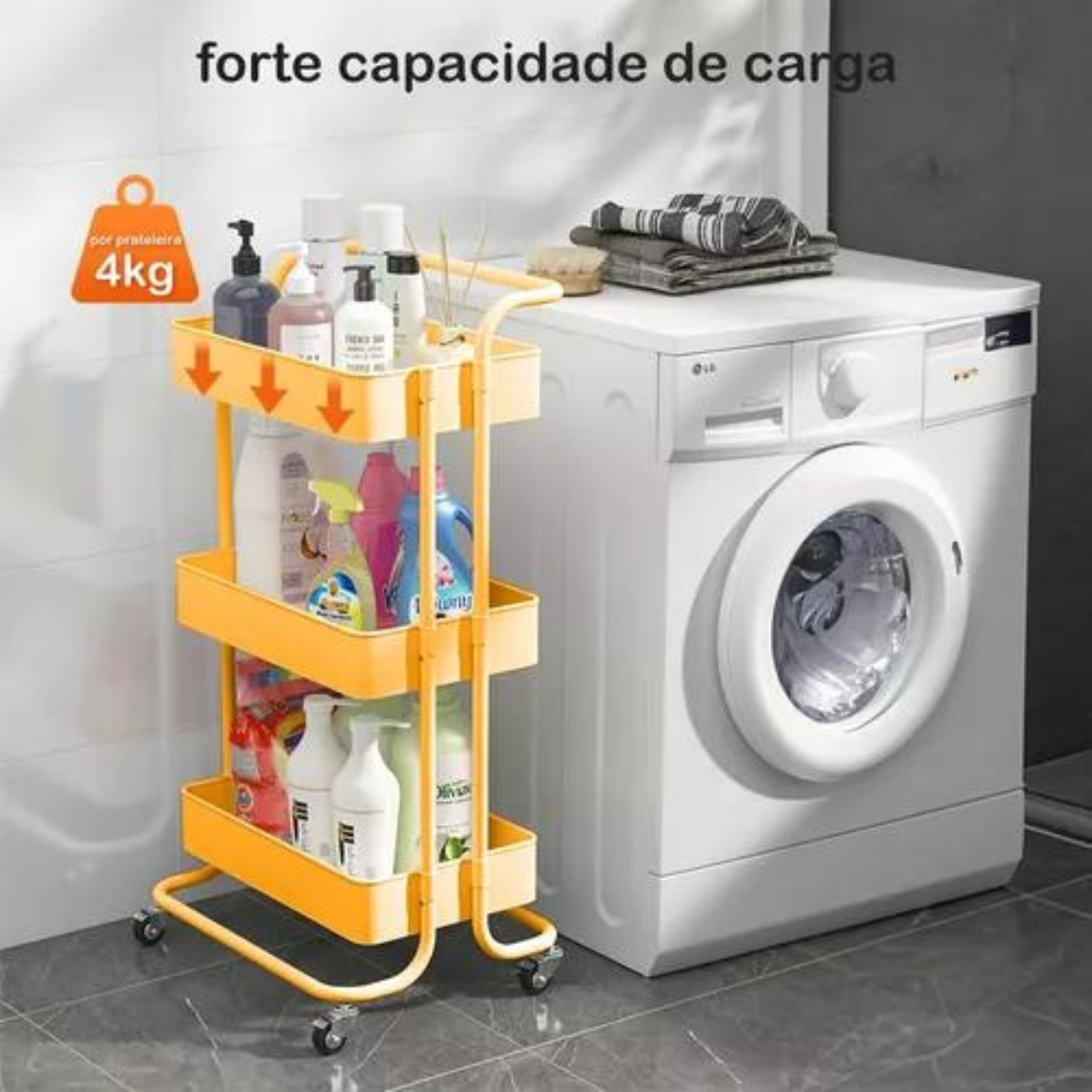 Carrinho Organizador Multiuso 3 Prateleiras Fruteira Rodinha Salão Manicure Oficina Cor Amarelo - 5