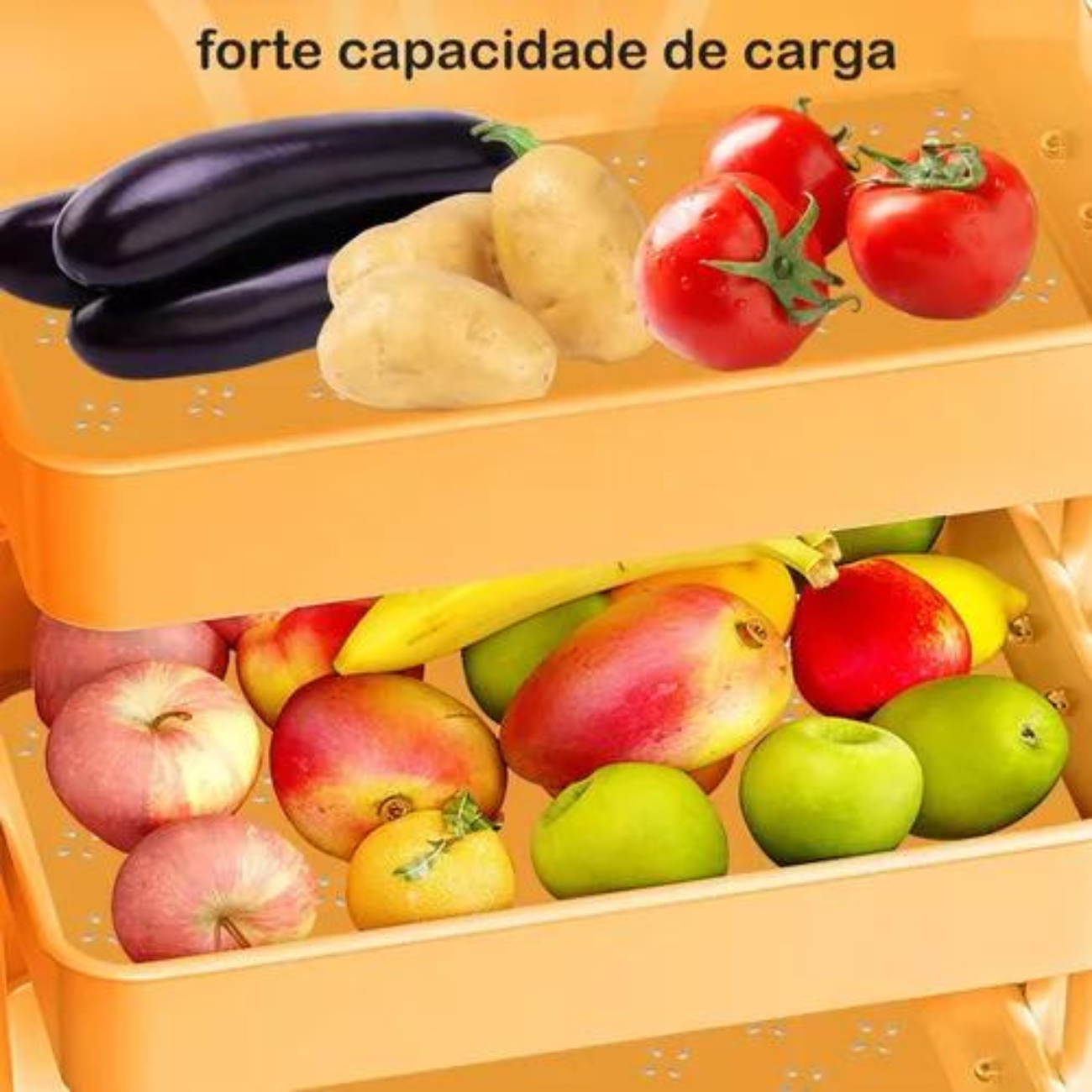 Carrinho Organizador Multiuso 3 Prateleiras Fruteira Rodinha Salão Manicure Oficina Cor Amarelo - 3