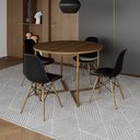 Ver imagem 1 de Mesa Jantar Industrial Redonda 110cm Amêndoa Base V Dourada com 4 Cadeiras Eames Eiffel Madeira Pret
