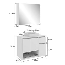 Conjunto de Móveis para Banheiro 80cm Aurora - 4