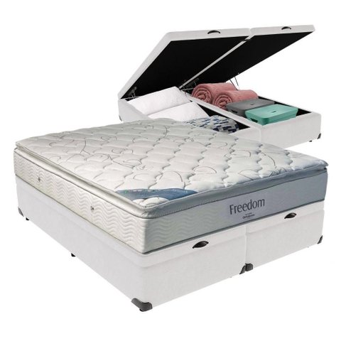 Cama Box com Baú King e Colchão Freedom Ortobom D33 Branco