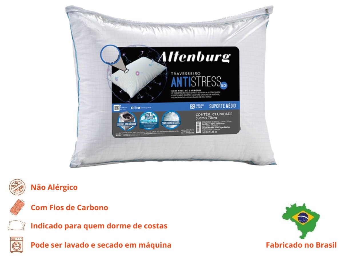 Travesseiro Altenburg Antistress Tech Suporte Médio Branco 50x70cm - 4