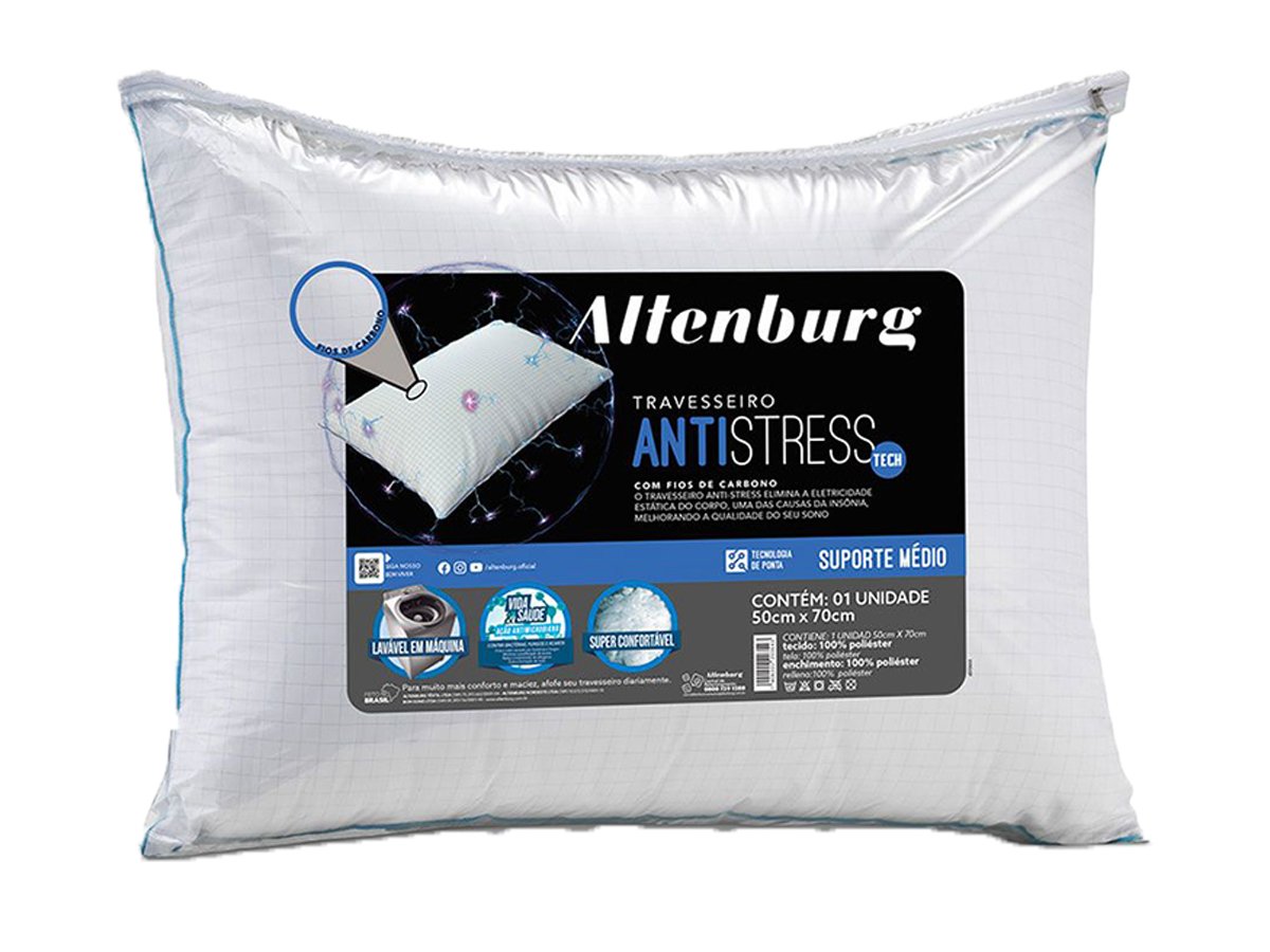 Travesseiro Altenburg Antistress Tech Suporte Médio Branco 50x70cm