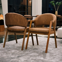 Ver imagem 2 de Conjunto Mesa de Jantar Retangular 6 Lugares Dunnas de 200cm:castanho com Vidro Off White