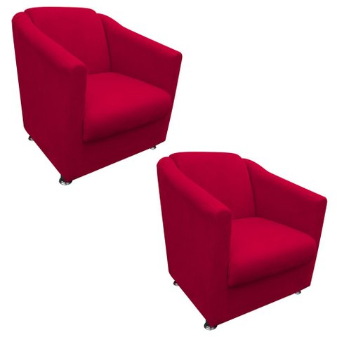 Kit 2 Poltronas Tilla Decorativa Escritório Suede Vermelho