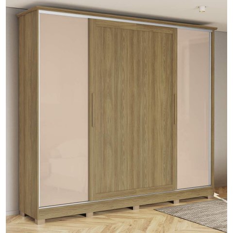 Guarda Roupa Casal Kappesberg 4 Portas de Correr 4 Gavetas com Pés CB03N565 Nogueira Macadâmia