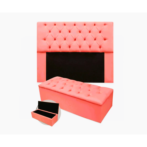 Kit Cabeceira com Baú Mirage Capitonê 160 cm Suede Rose - Biselo's Decor