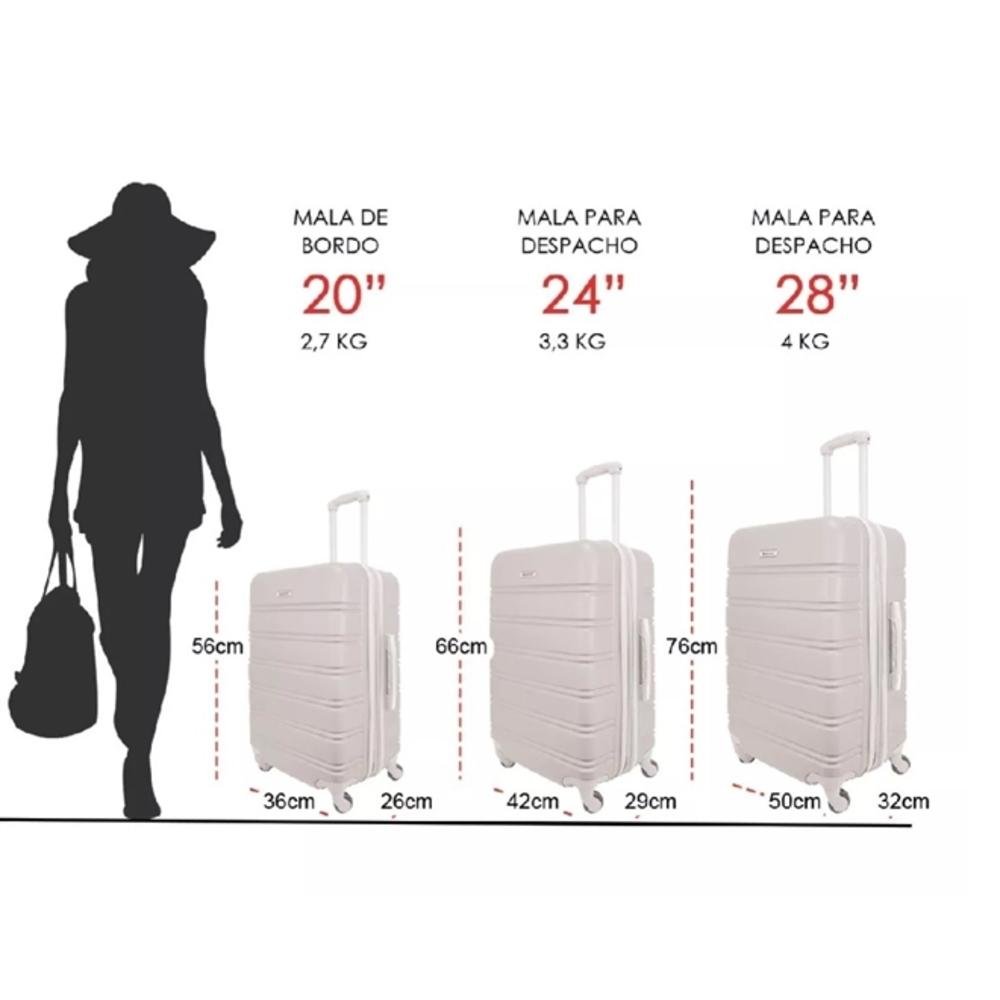 KIT CONJUNTO MALA DE VIAGEM 360º 3 TAMAHO P M G RIGIDA COM RODAS RODINHAS COM SENHA BOLSO FRONTAL - 2