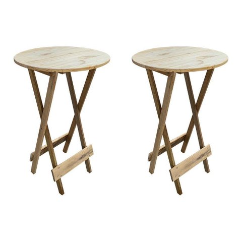 Kit 2 Conjuntos De Mesa Bistrô Dobravel Em Madeira Padrão - Sem Pintura / Crua - Marrom