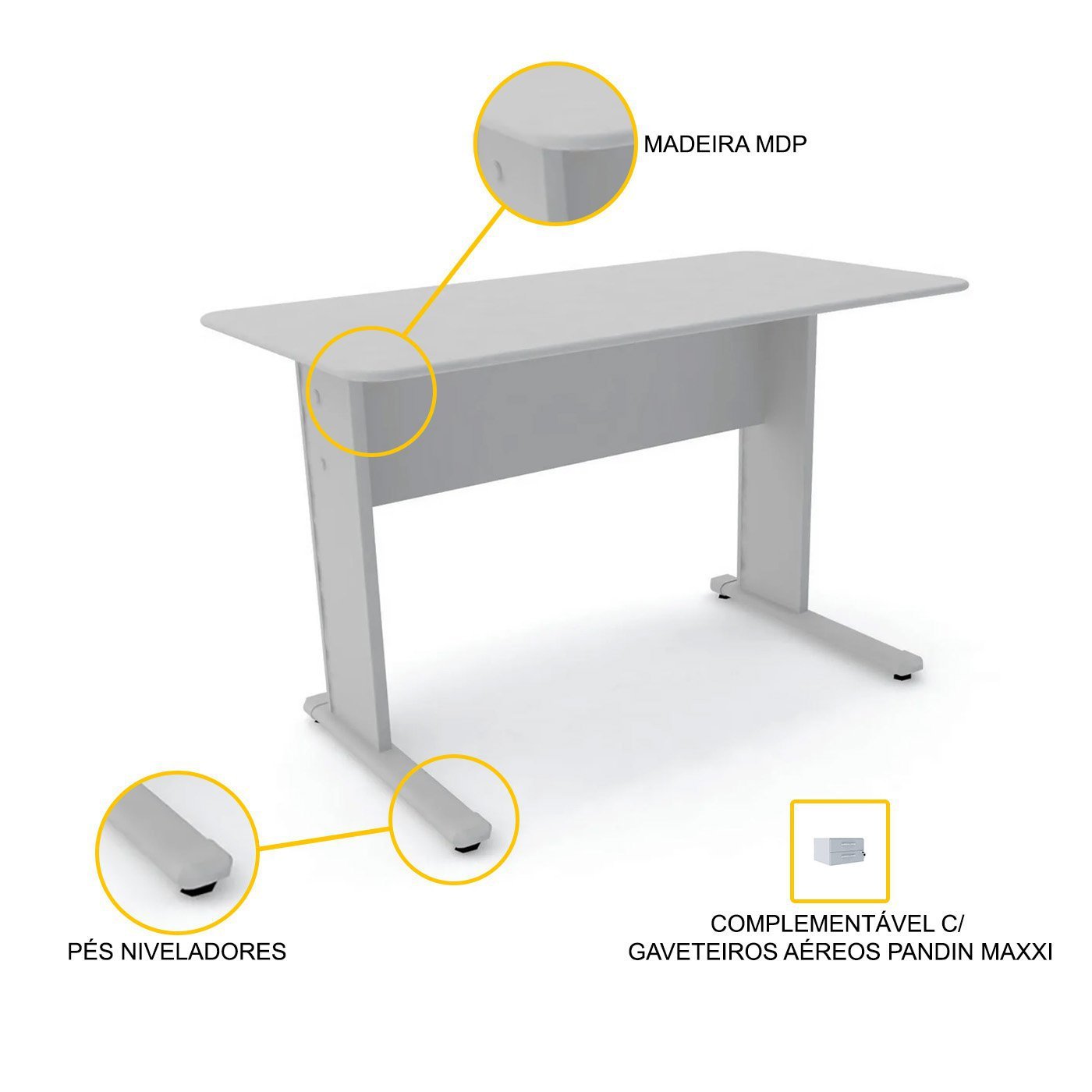 MESA P/ ESCRITÓRIO 121X61 PANDIN MAXXI - CINZA MX120 - 3