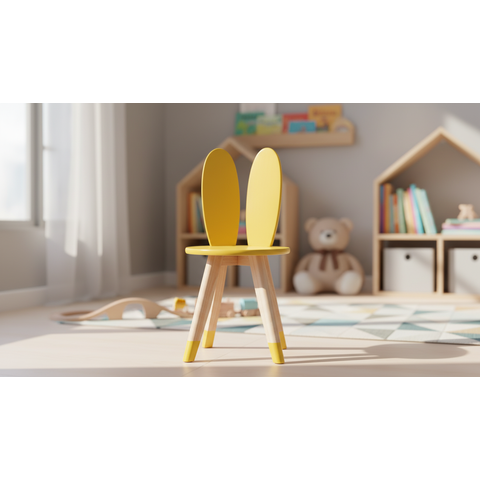 Cadeira Infantil Coelho Tampo Mdf Pés Pinus Resistente:amarelo
