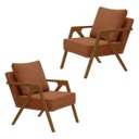Ver imagem 2 de Kit 2 Poltronas Decorativa Mona Luxo Linho Terracota Base Madeira Maciça