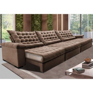 Sofá Retrátil e Reclinável 3,55m Molas Ensacadas Cama inBox Big Space com Bordado 3D Velusoft
