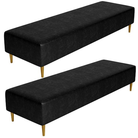 Kit 02 Puffs Decorativo Sala de Estar Bali W01 Pés Palito 210x60cm Couríssimo Preto - Lyam Decor