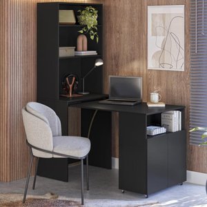 Armário Escrivaninha 2 Portas com Mesa Retrátil Duo - Preto