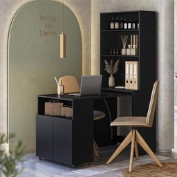 Armário Escrivaninha 2 Portas com Mesa Retrátil Duo - Preto - 10