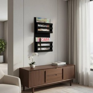 Revisteiro de Parede Porta Revistas Livros Preto Laca