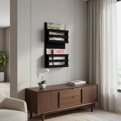 Revisteiro de Parede Porta Revistas Livros Preto Laca