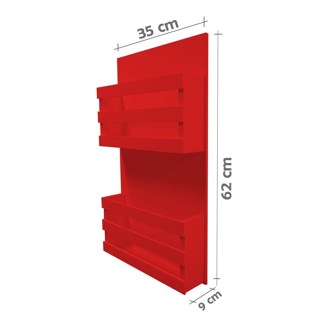 Revisteiro de Parede Porta Revistas Livros Vermelho Laca - 4