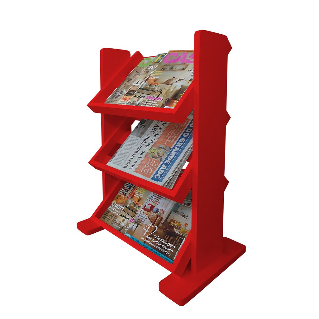 Revisteiro de Piso Chão Porta Revistas Livros Jornal Vermelho Laca - 1