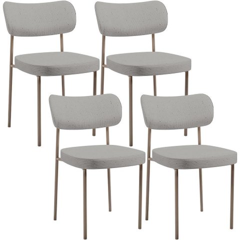Kit 04 Cadeiras Decorativa Estofada para Sala de Jantar Melina Base Arena L02 Linho Cinza - Lyam