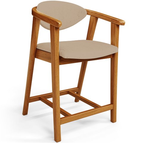 Banqueta Baixa para Cozinha Sala de Jantar Bancada Cecília L02 Linho Bege Escuro - Lyam Decor