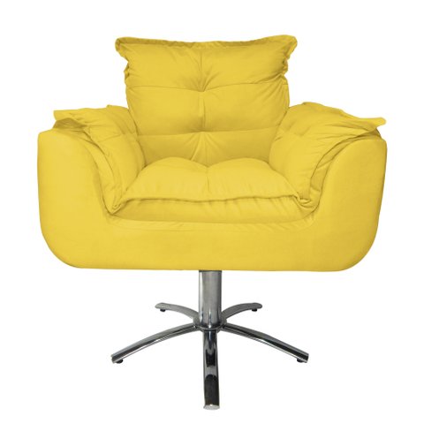 Poltrona Decorativa Opalla Pés Giratório Metal Suede Amarelo - DS Estofados