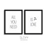 Conjunto de 2 Quadros Decorativos Is Love | Moldura Flutuante Branca:22,2x32,2 - 2