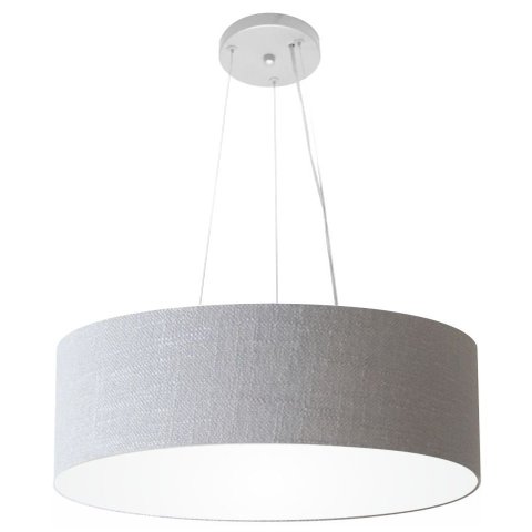 Lustre Pendente Cilindrico Md-4134 Cupula Tecido 50x15cm Rustico Cinza