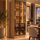 Ver imagem 1 de Cristaleira Multiuso com Adega , Gaveta e com LED e Vidro Reflecta 100% MDF Cinamomo