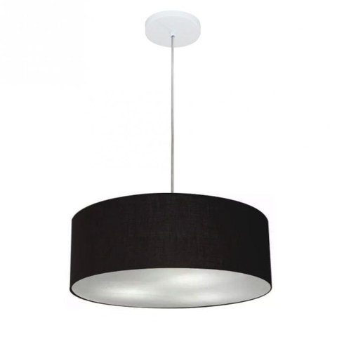 Lustre Pendente Cilindrico Md-4132 Cupula Tecido 40x15cm Preto