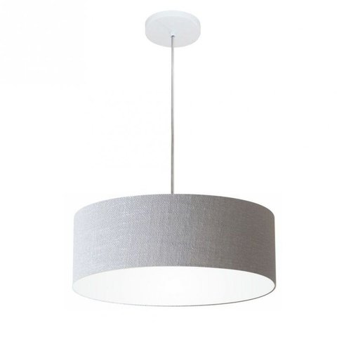 Lustre Pendente Cilindrico Md-4132 Cupula Tecido 40x15cm Rustico Cinza