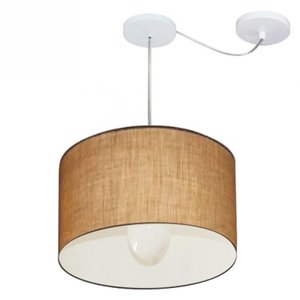 Lustre Pendente Cilindrico Com Desvio Md-4226 Cupula Tecido 40x25cm Palha