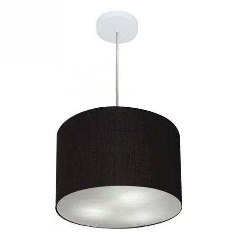 Lustre Pendente Cilindrico Md-4211 Cupula Tecido 35x25cm Preto