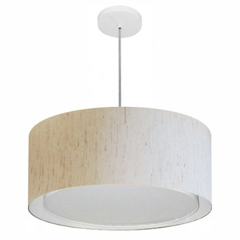 Lustre Pendente Cilindrico Duplo Md-4294 Cupula Tecido 50x25cm Linho Bege