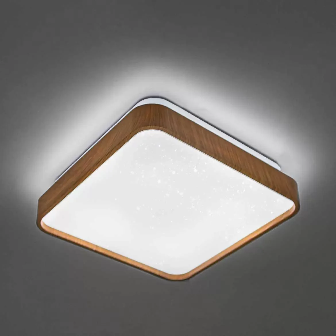 Lustre Plafon Led Timber 24w 40x40 Céu Estrelado Amadeirado Branco Frio 6500k Bivolt