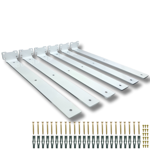 Kit 6 Suportes para Prateleira 40cm Mão Francesa de Parede Acabamento Aço Durável Branco