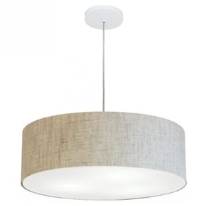 Lustre Pendente Cilindrico Md-4217 Cupula Tecido 50x15cm Rustico Bege
