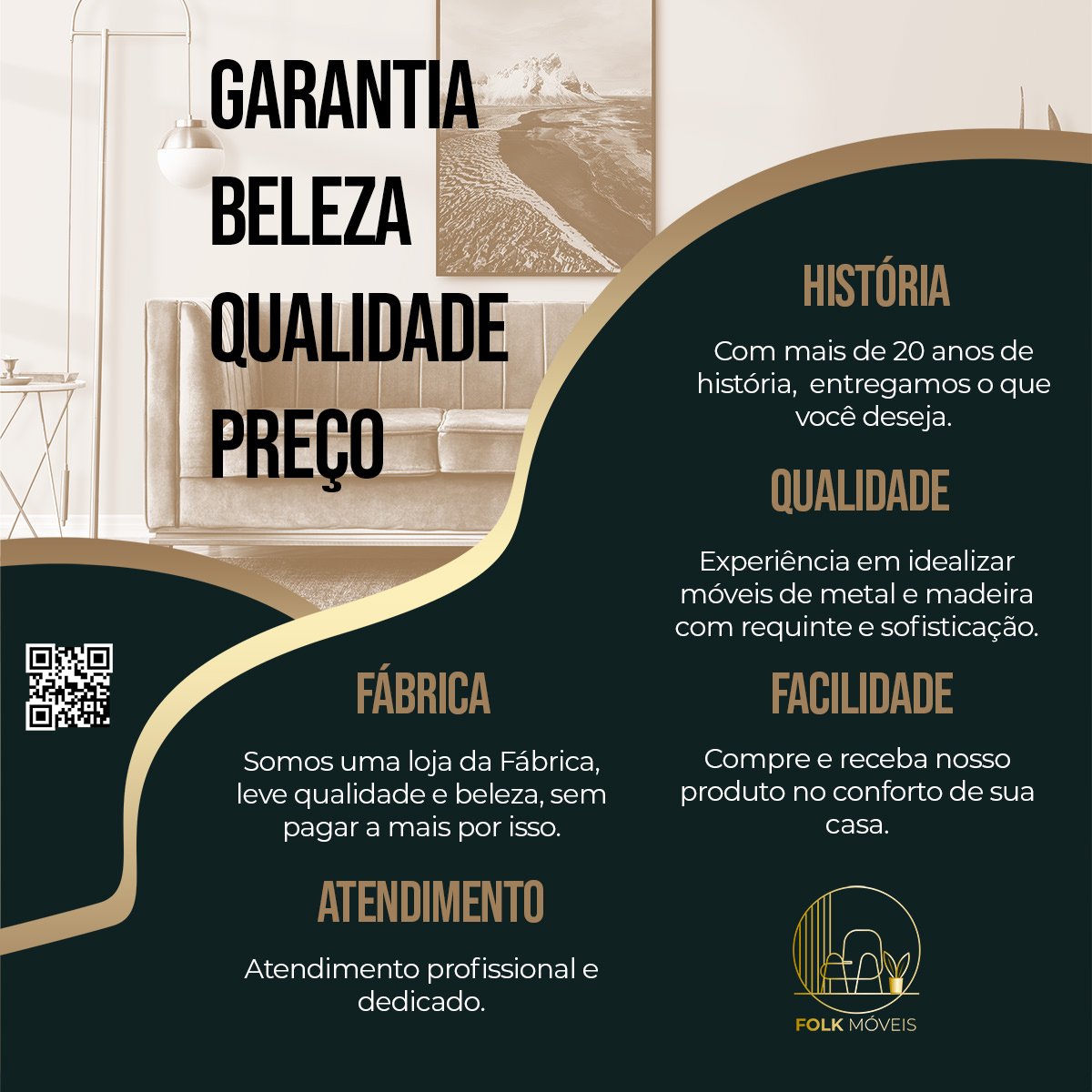 Conjunto 2 Cadeiras Florença Base Bronze Assento Bege - Folk Móveis - 6