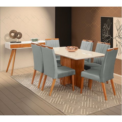 Mesa de jantar + 6 cadeiras Milão tampo Atenas 180 cm - A 03