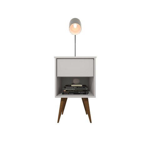 Mesa de Cabeceira Mdf Pés Palitos com 1 Gaveta e 1 Nicho Plancasa:branco Tx