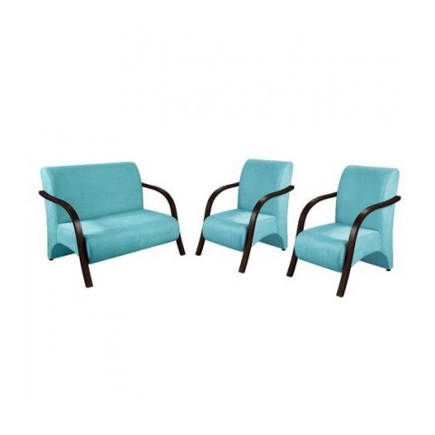 Conjunto Vênus 2 Poltronas de 1 Lugar e 1 de 2 Lugares Braço Madeira D Salla Suede Acqua