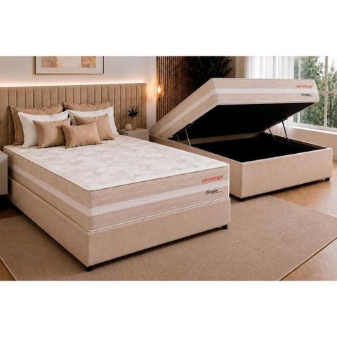 Cama Box Baú Crc Casal +Colchão Molas Master Pocket Bergamo Orthoflex 138