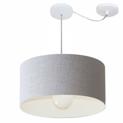 Lustre Pendente Cilindrico Com Desvio Md-4230 Cupula Tecido 50x25cm Rustico Cinza