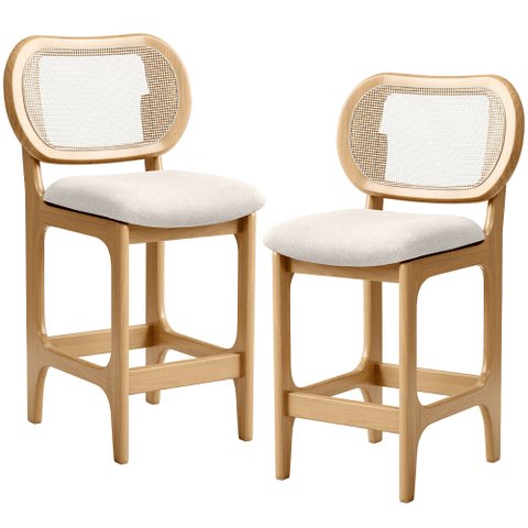Kit 2 Banquetas Baixa Bar Cozinha Sala de Jantar Betta L02 Mel Tela Linho Cru - Lyam Decor