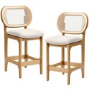 Ver imagem 1 de Kit 2 Banquetas Baixa Bar Cozinha Sala de Jantar Betta L02 Mel Tela Linho Cru - Lyam Decor